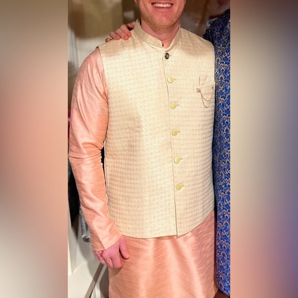 Pink and Cream Kurta with vest